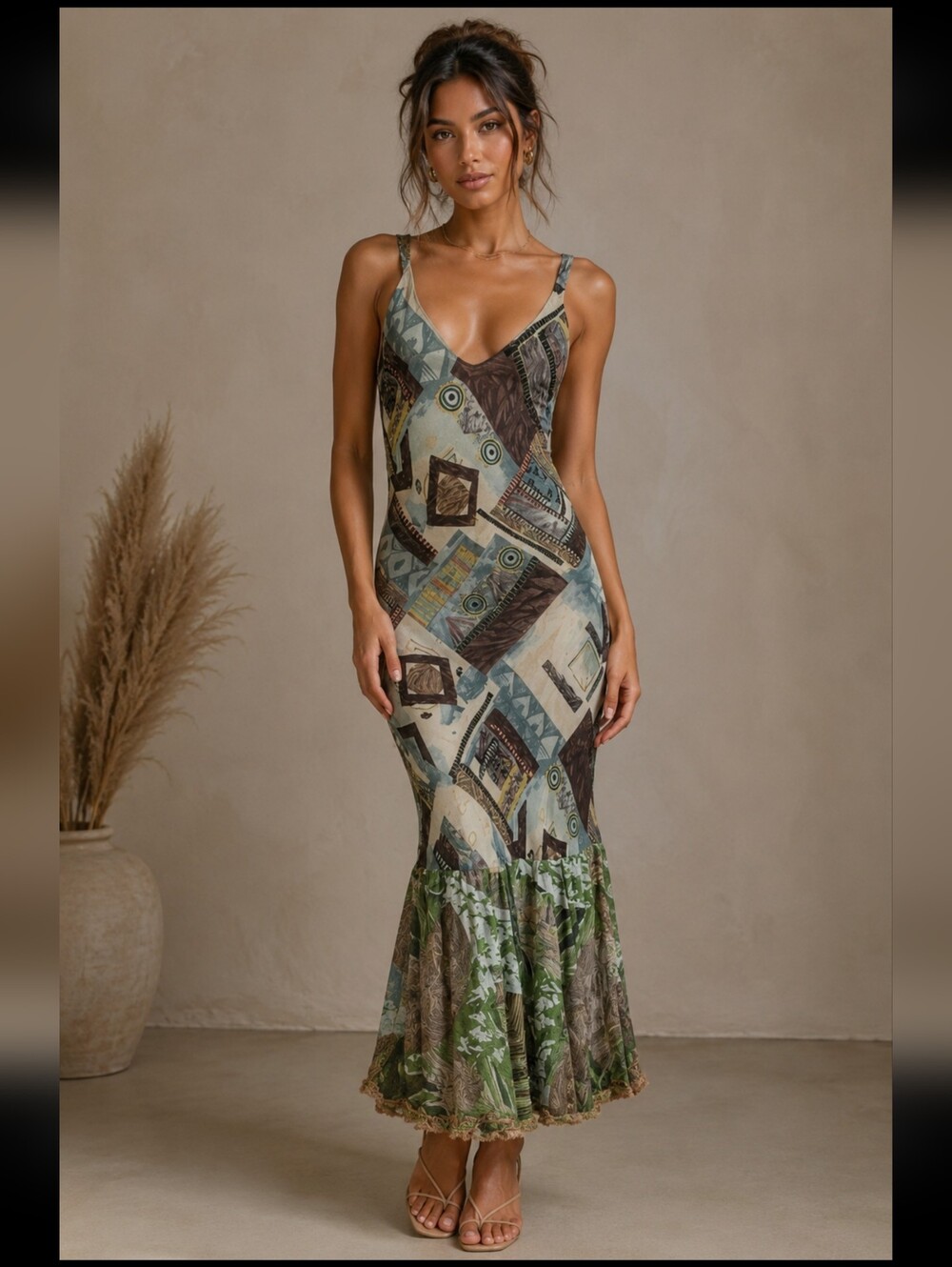 URU Kristine St. Rrik Wearable Art Women's Green Multicolor Dress O/S  Fits M #C